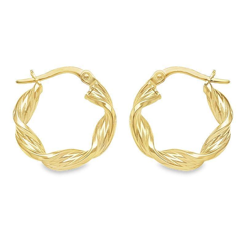 10K 14K 18K Yellow Gold 3.4 MM Twisted Hoop Earrings 