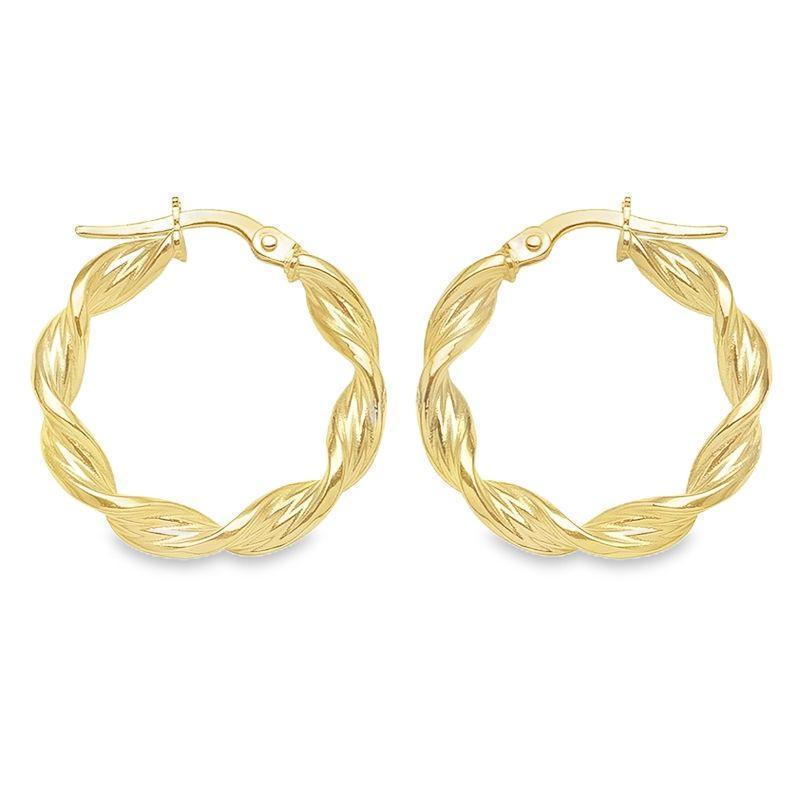 10K 14K and 18K Yellow Gold 3.4 MM Twisted Hoop Earrings 