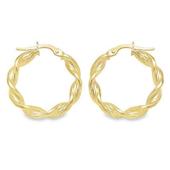 10K, 14K and 18K Yellow Gold 3.4 MM Twisted Hoop Earrings