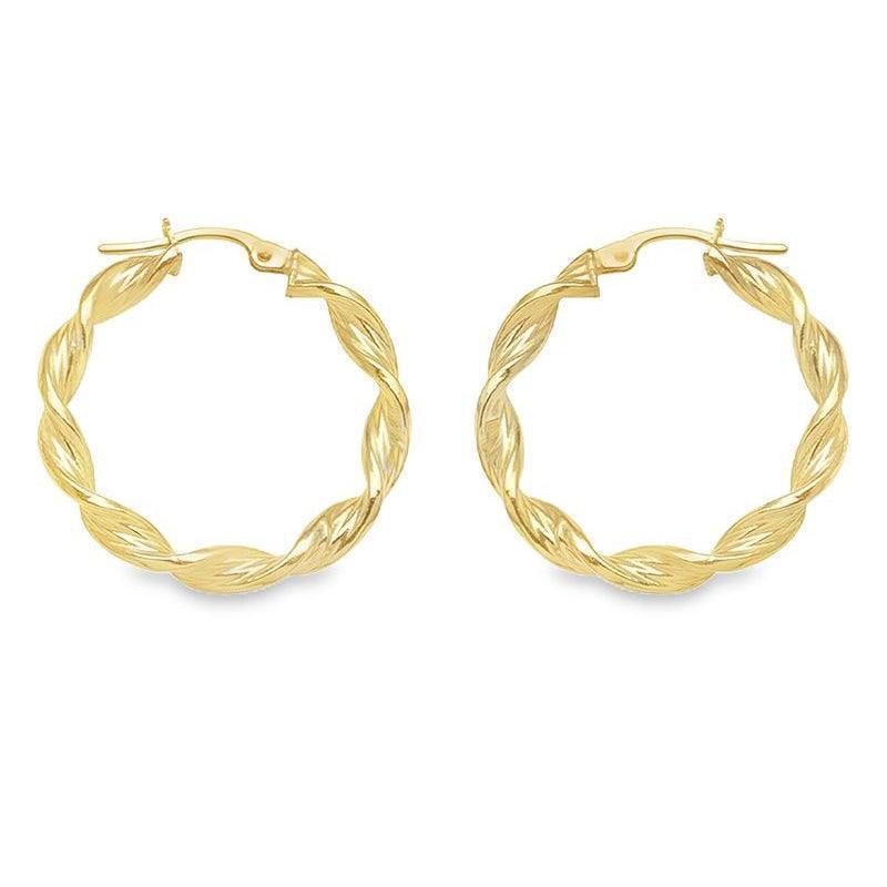 3.4 MM Twisted Hoop Earrings in 10K 14K 18K Yellow Gold 