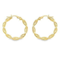 3.4 MM Twisted Hoop Earrings in 10K, 14K ,18K Yellow Gold