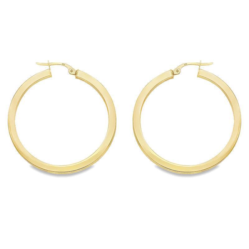 2.5 MM Square Tube Solid 10K, 14K and 18K Yellow Gold Hoop Earrings
