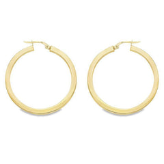 2.5 MM Square Tube Solid 10K, 14K and 18K Yellow Gold Hoop Earrings