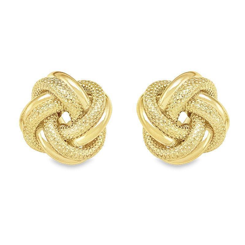 14K 18K Yellow Gold Patterned Love Knot Earring
