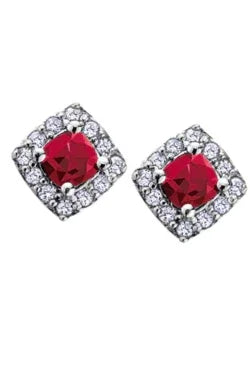 10k White Gold Garnet and Diamond Halo Earrings