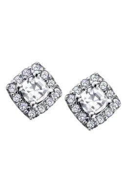 10k White Gold White Zircon and Diamond Halo Earrings