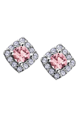 10K White Gold Pink Tourmaline and Diamond Halo Earrings