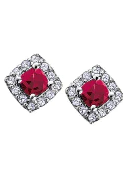 10k White Gold Ruby and Diamond Halo Earrings