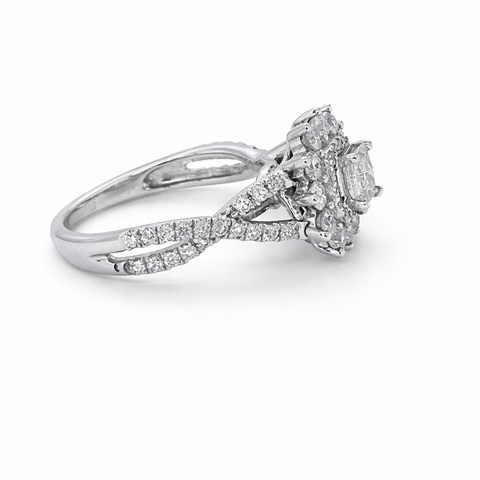 14 Karat White Gold 1.00tdw Princess Cut Solitaire With Halo Side Diamond Engagement Ring