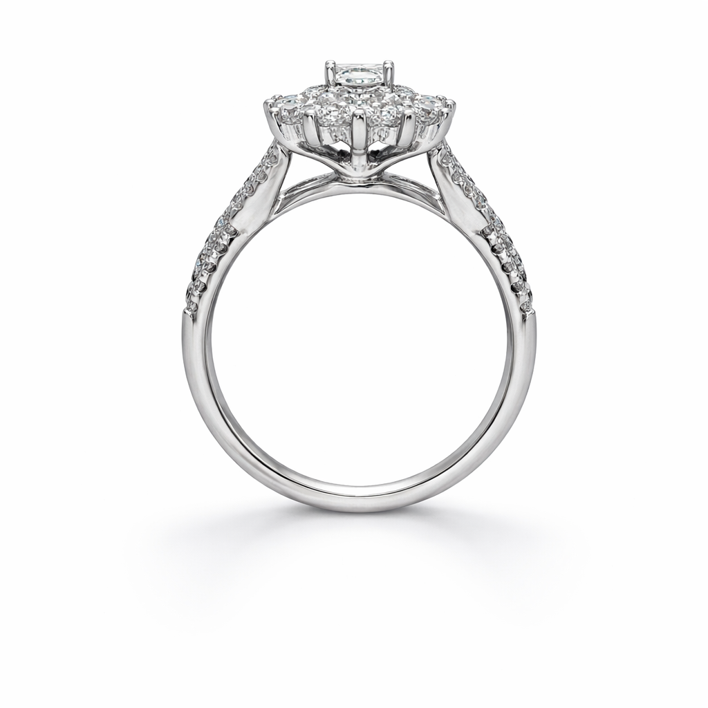 14 Karat White Gold 1.00tdw Princess Cut Solitaire With Halo Side Diamond Engagement Ring