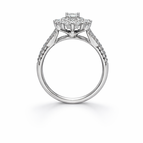 14 Karat White Gold 1.00tdw Princess Cut Solitaire With Halo Side Diamond Engagement Ring