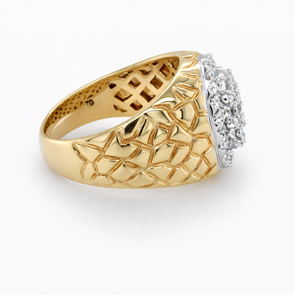 14K Yellow Gold 1.00TDW Diamond Nugget Style Men's Oval Head Ring