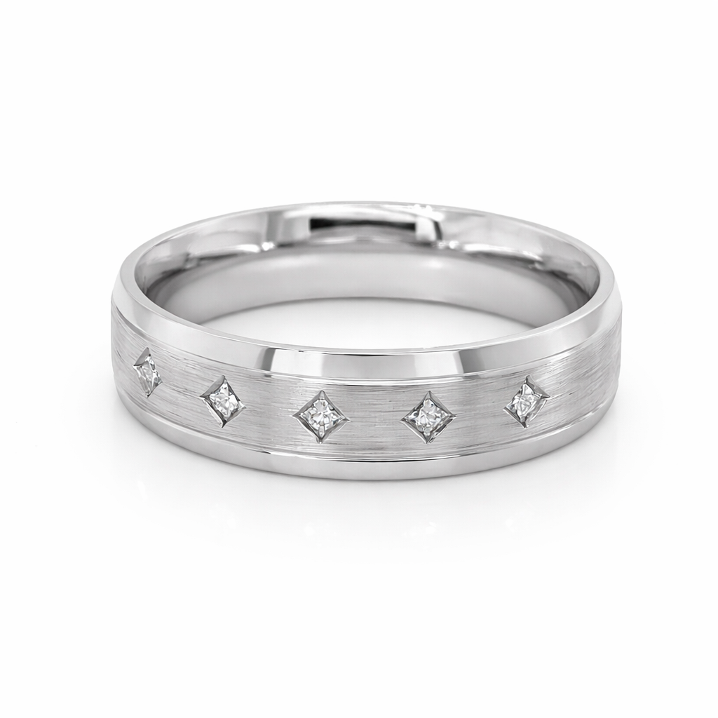 10K White Gold Ladies Princess Cut Diamond Band With 0.12TDW
