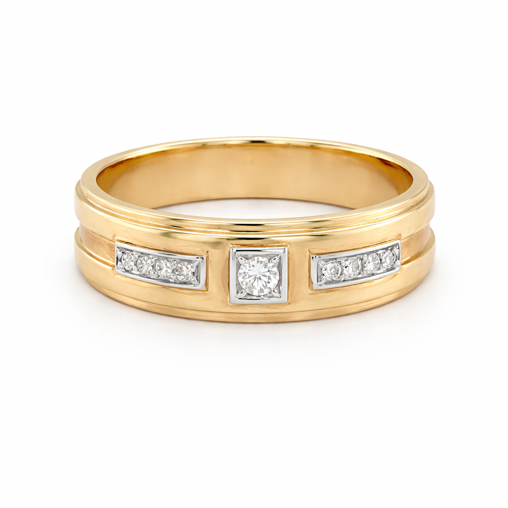 0.10TDW Diamond Men's Band in 10K Yellow Gold