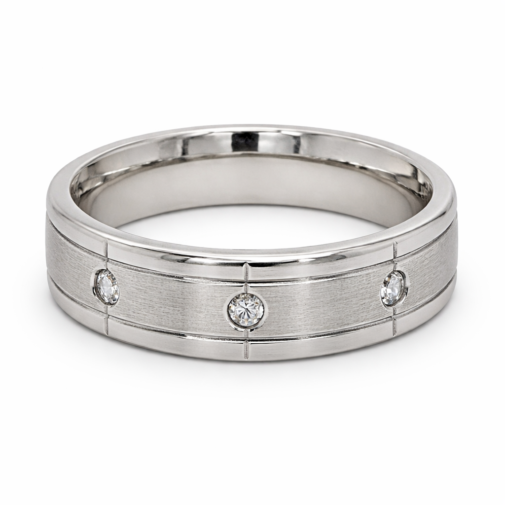 10K White Gold 0.12CT Three Diamond Ladies Band
