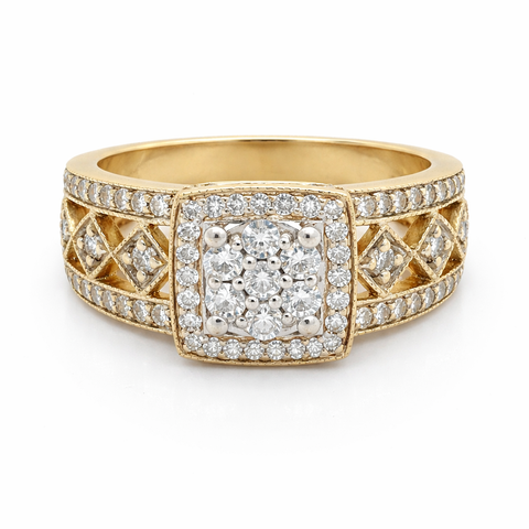 0.90 Ct TDW Diamond 14K Yellow And White Gold Special Halo Engagement Ring