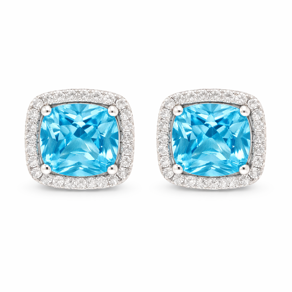 March Birthstone Cushion Earring CZ In Sterling Silver