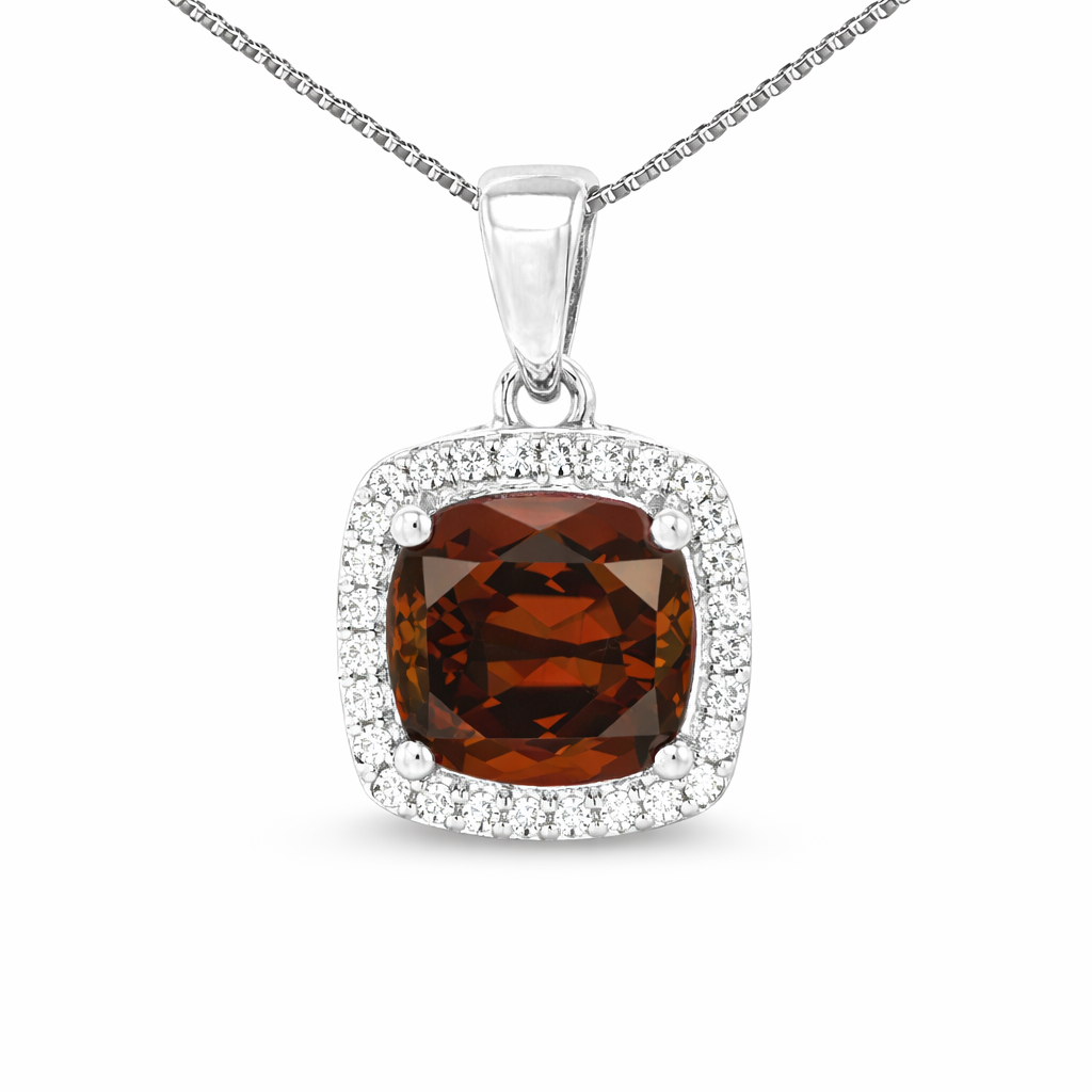 June Birthstone Rhodolite Color CZ Cushion Pendant In Sterling Silver