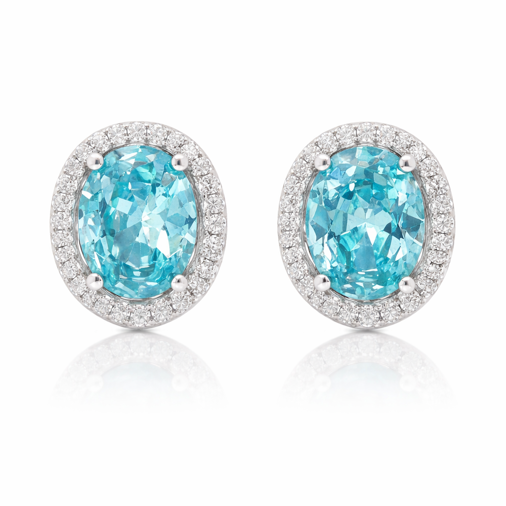 March Birthstone Oval CZ Earring with In Sterling Silver
