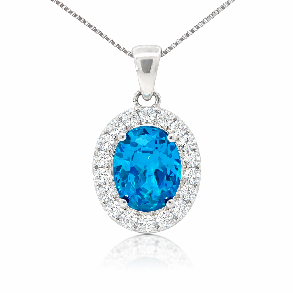 December Birthstone Color CZ Oval Pendant in Sterling Silver
