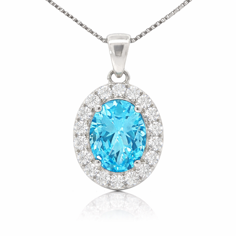 March Birthstone Aquamarine Color CZ Pendant in Sterling Silver