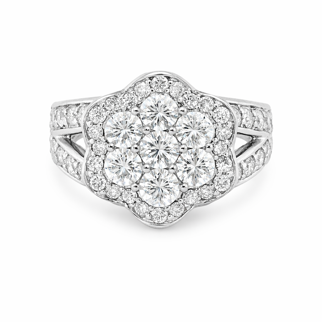 14K White Gold 2.00TDW Diamond Illusion Centre Ballerina Style Anniversary Ring