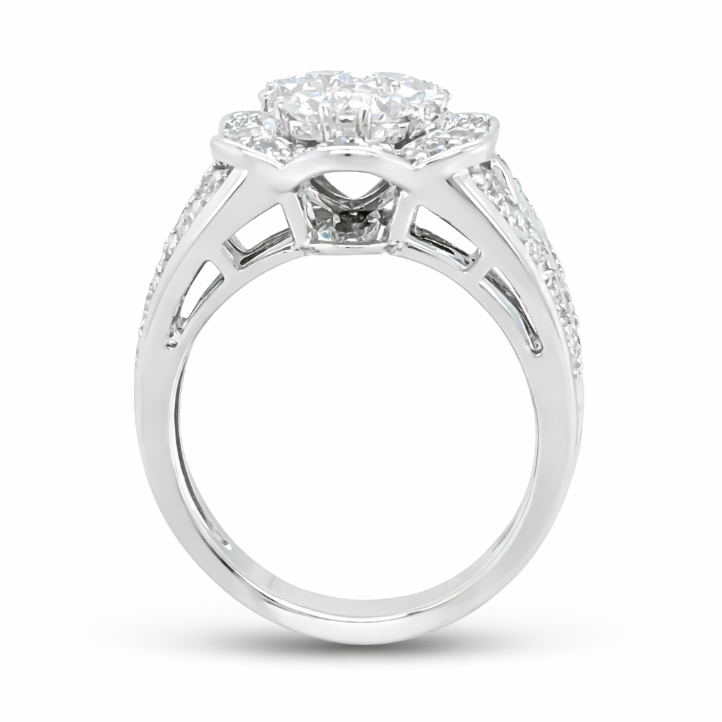 14K White Gold 2.00TDW Diamond Illusion Centre Ballerina Style Anniversary Ring