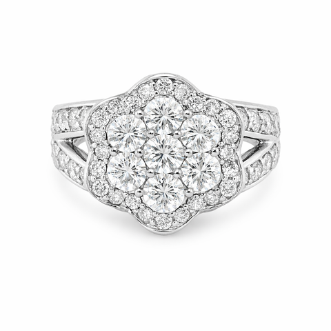 14K White Gold 2.00TDW Diamond Illusion Centre Ballerina Style Anniversary Ring