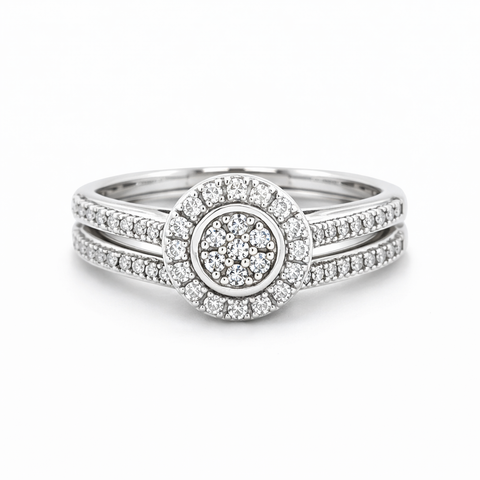 10K White Gold 0.25TDW Diamond Round Halo Wedding Set