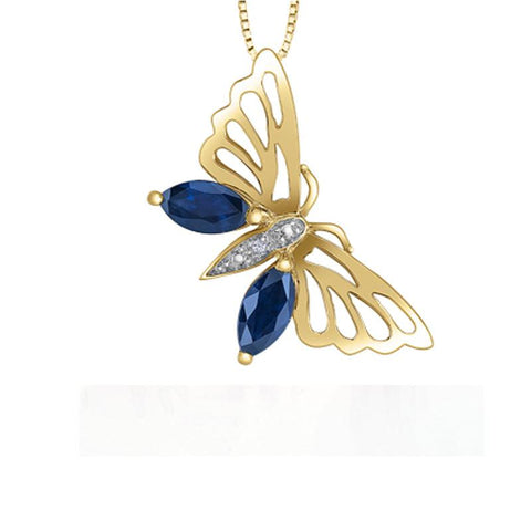 10K Yellow Gold Sapphire and Diamond Butterfly Pendant
