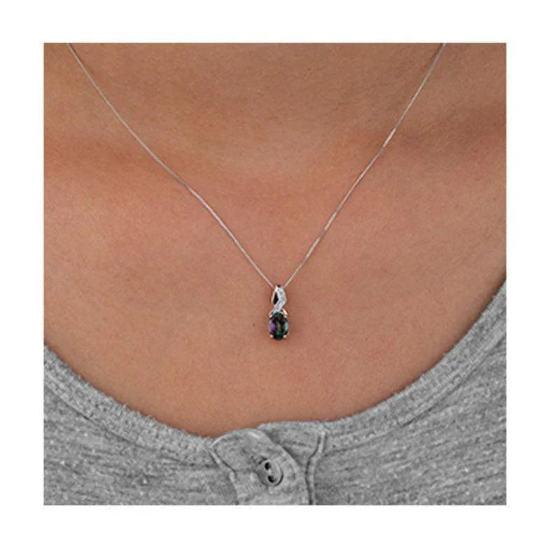 0.10TDW Diamond and 7X5M Mystic Topaz Gemstone Pendant in 10K Two-Tone Gold