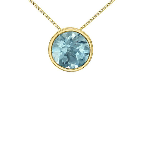 10K Yellow Gold 5mm Aquamarine Pendant with Chain
