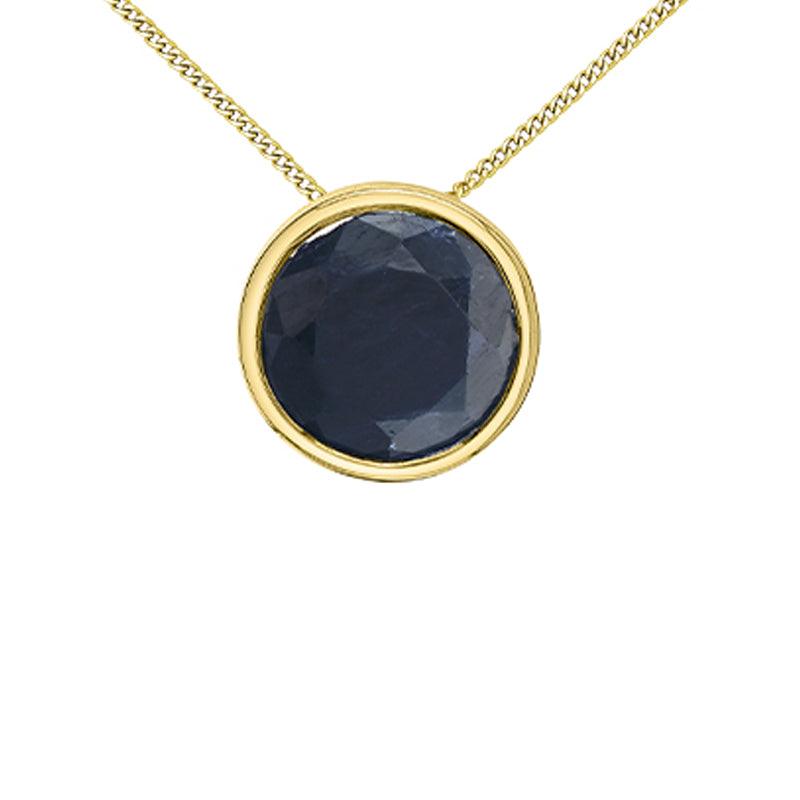 10K Yellow Gold 5mm Sapphire Pendant with Chain