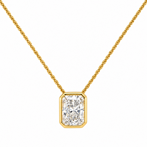 2.05CT Lab Diamond 14K Yellow Gold Radiant Solitaire Pendant with Chain