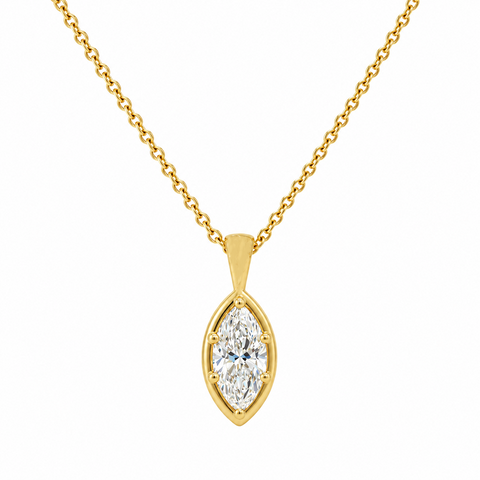 1.00CT Lab Grown Diamond 14K Yellow Gold Marquise Solitaire Pendant with Chain