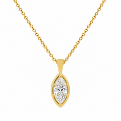 1.00CT Lab Grown Diamond 14K Yellow Gold Marquise Solitaire Pendant with Chain