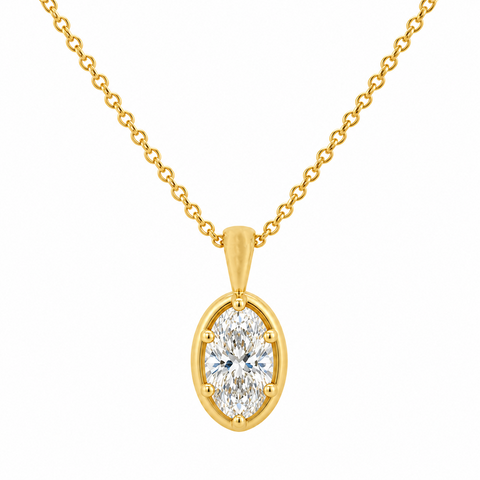 1.02CT Lab Diamond 14K Yellow Gold Oval Solitaire Pendant with Chain