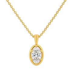 1.02CT Lab Diamond 14K Yellow Gold Oval Solitaire Pendant with Chain
