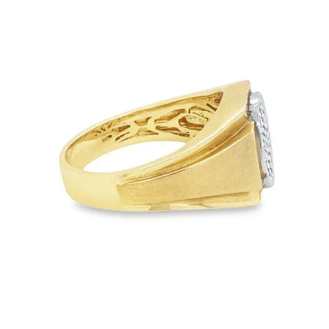 10K Yellow Gold 0.50TDW Diamond Men's Ring With Oval Cluster Head and Satin Finish Sides
