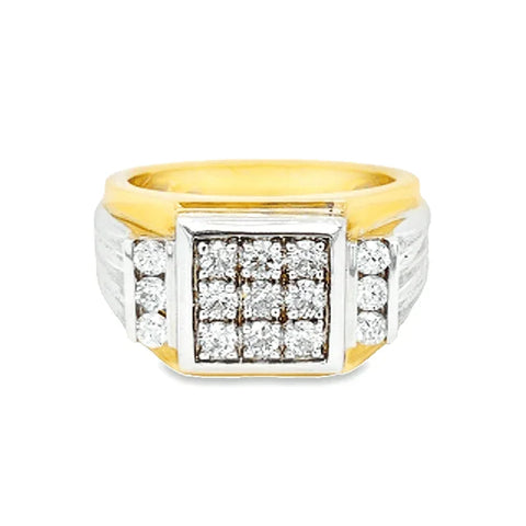 14K Yellow and White Gold 1.00TDW Cut Diamond Men's Square Top Ring