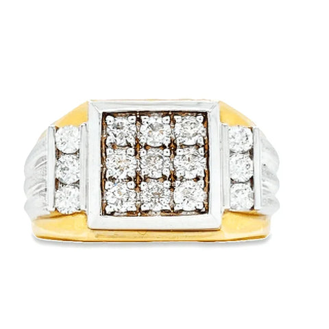 14K Yellow and White Gold 1.00TDW Cut Diamond Mens Square Top Ring
