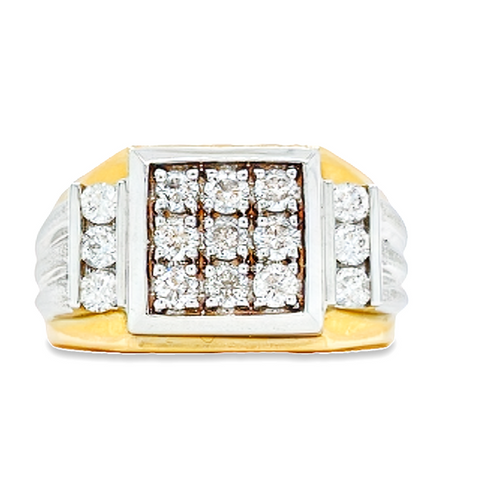 14K Yellow and White Gold 1.00TDW Cut Diamond Mens Square Top Ring
