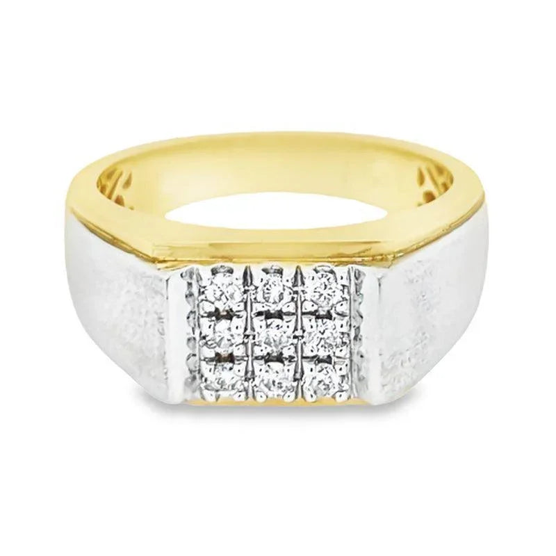 10K Yellow and White Nine Diamond Men's Ring with 0.33TDW