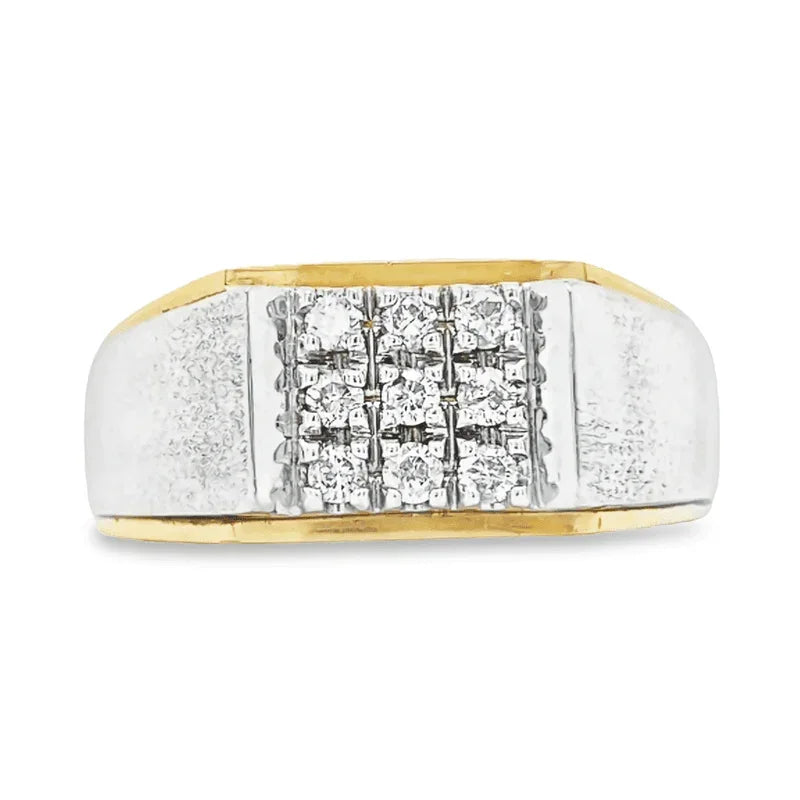 10K Yellow and White Nine Diamond Mens Ring with 0.33TDW