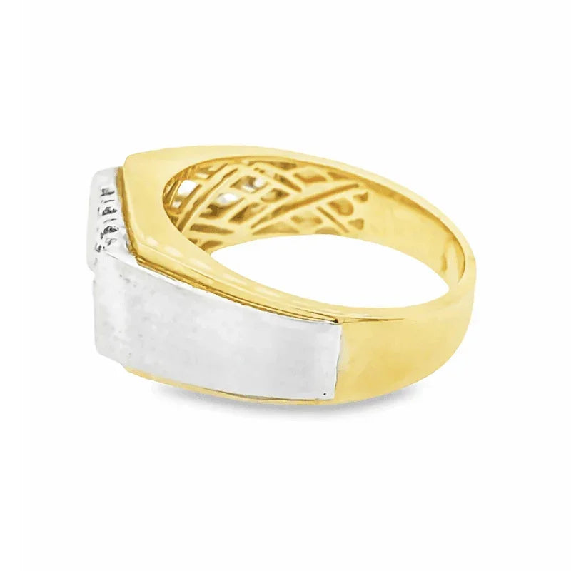 10K Yellow and White Nine Diamond Men's Ring with 0.33TDW