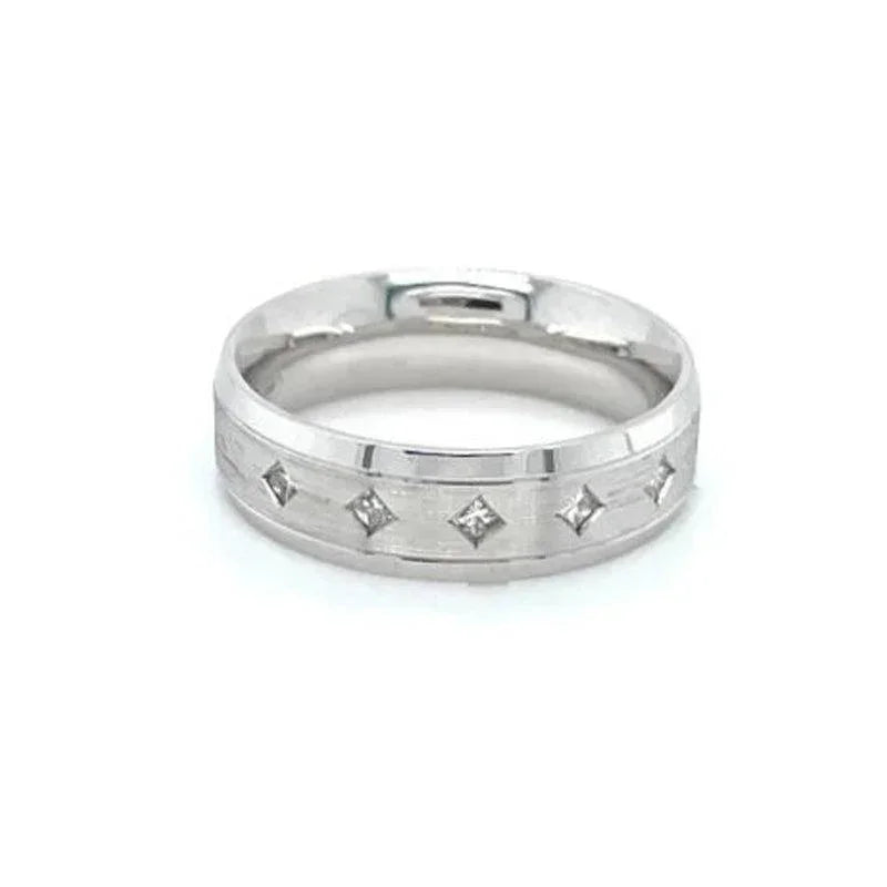 10K White Gold Ladies Princess Cut Diamond Band With 0.12TDW