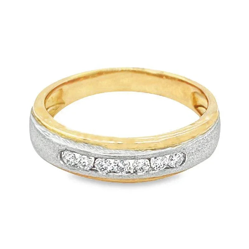 Solid 10K Two Tone Gold Mens Round Diamond Wedding Anniversary Band With 0.25TDW