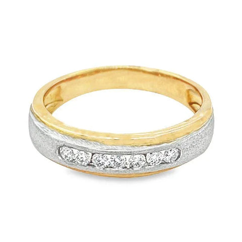 Solid 10K Two Tone Gold Mens Round Diamond Wedding Anniversary Band With 0.25TDW
