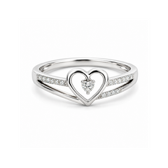 10K White Gold 0.09CT Diamond Solitaire Heart Ring