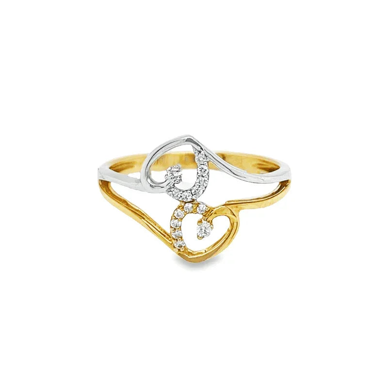0.08Ct TDW Diamond 10K Yellow And White Gold Double Heart Ring